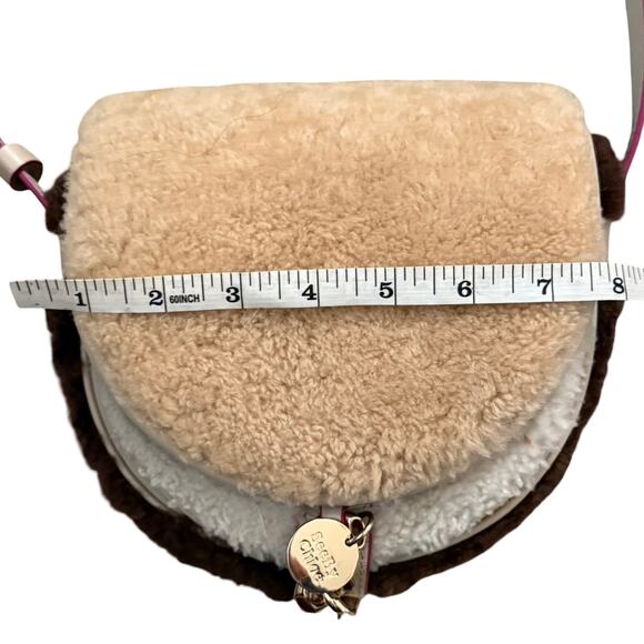 See By Chloe Mara Shearling Sherpa Leather Brown Cement Beige Small Saddle Bag - Picture 4 of 16